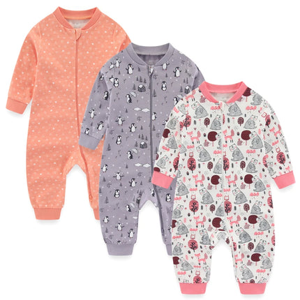 Unisex Rompers 2/3Pieces New Born Baby Girl Clothes Sets 0-24M Baby Boy Clothes Solid Color Zipper Cartoon Autumn Spring Bebes