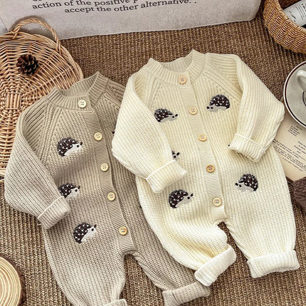 2025 Winter New Baby Long Sleeve Knitted Romper Cartoon Embroidery Infant Boy Girl Thick Warm Jumpsuit Newborn Toddler Clothes