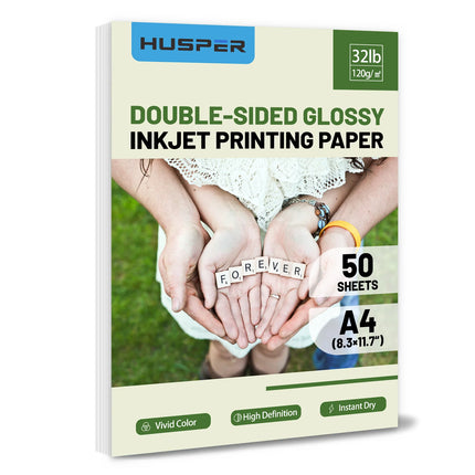 HUSPER 50 Sheets A4 Double-Sided Glossy Photo Printing Paper 120Gsm High-Quality Copy Paper 8.3x11.7 Inches