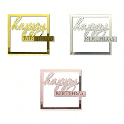 3pcs Happy Birthday Square Acrylic Cake Topper Gold Silver Rose Gold Birthday Party Baby Shower Cake Decoration Accessories
