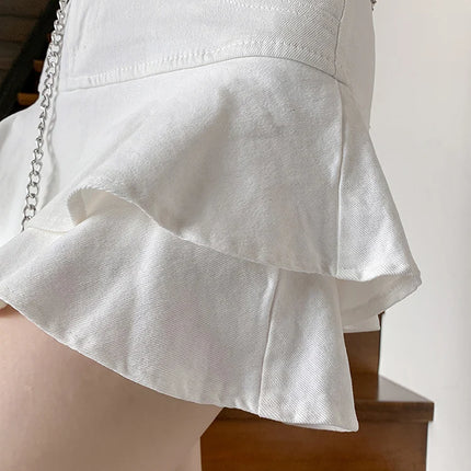 Vintage Woman Denim Shorts Skirts Summer 2023 Streetwear All Match Washed Kawaii Ball Gown Ruffles Mini Jeans Saias Femme