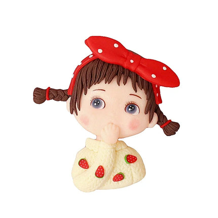 Cute Pink Girl Cake Topper Soft Taupo Point Bow Strawberry Playful Kids Doll Plug-in Party Dessert Cake Decoration Dress Up