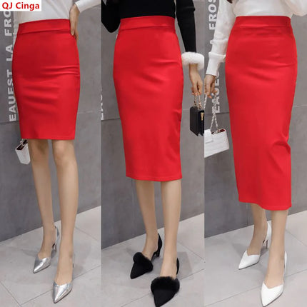 New Summer Collection: Bright Red Women's Skirts and Black Over-the-knee Skirt for The Office; Available in Asian Sizes S–3XL.