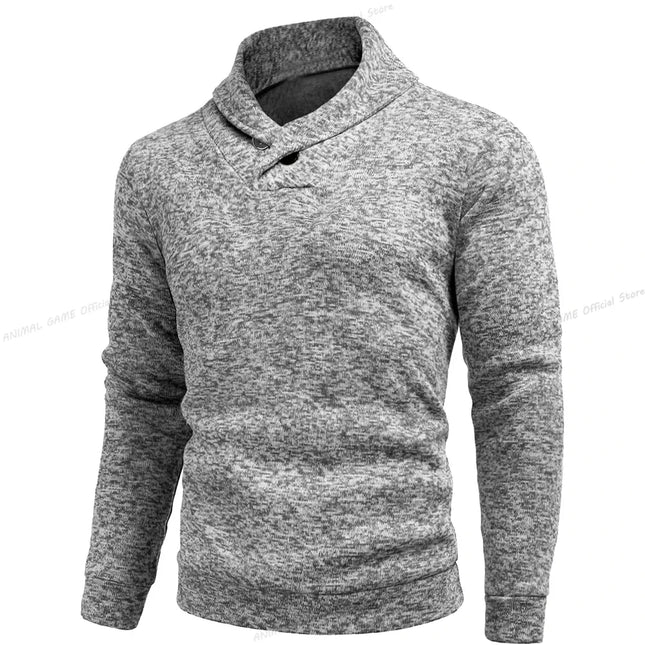 Autumn and Winter New Men's Long Sleeved High Neck Sweater Casual Slim Fit Top Mixed Color Elastic Slim Fit Warm Stripe Top