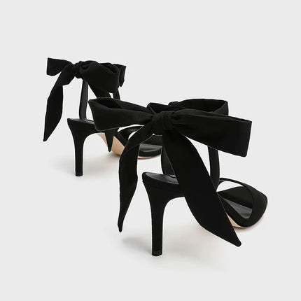 European and American Summer New Ankle Strap Women's Slim High-heeled Sandals Fashionable and Sexy Bow Party Wedding Sandals 40