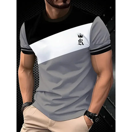 Summer classic men's T-shirt: Outdoor round-neck short-sleeved top with striped print, loose street men's T-shirt with additiona