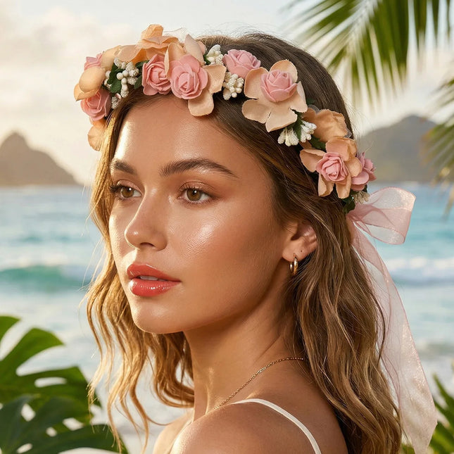 Flower Hair Vine in Beach Wedding Women Hair Jewelry Headbands Accessory for Bridal Bridesmaid Halloween Decoration Gifts