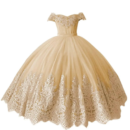 Customized Red Flower Girl Dresses For Wedding Gold Appliques Crystal Luxury Princess Formal Events Holy First Communion Gown