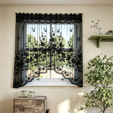 1 black lace arched curtain, French romantic transparent curtain, European retro bohemian style partition curtain