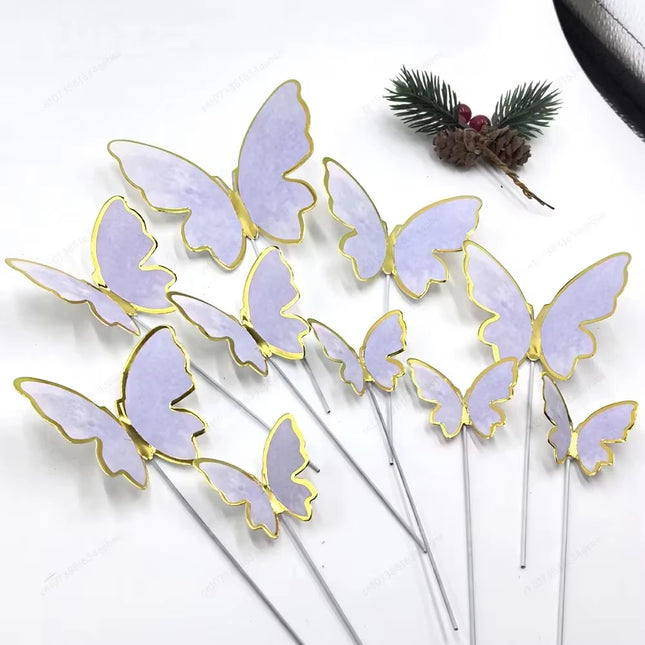 DIY Stamping Gold Pink Butterfly Cake Toppers Happy Birthday Cake Decoration Wedding Party Decor Shower Dessert Baking Supplies