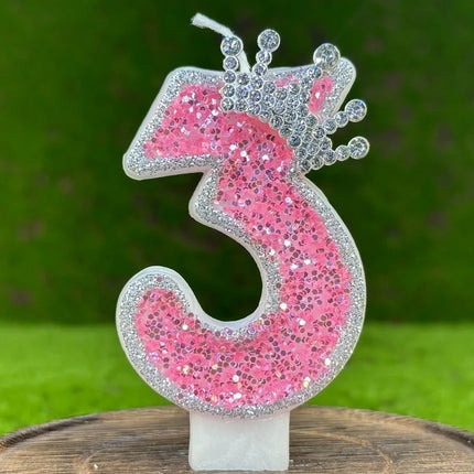 Crown Candles New Creative Number 0-9 Pink Blue Red Birthday Wedding Party Cake Decoration Handmade Crown Powder Sequin Cake Dec
