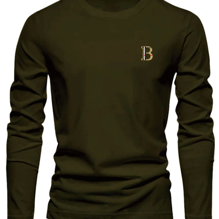 Men's 100% pure cotton loose and fashionable letter pattern printed sports and leisure round neck long sleeved T-shirt