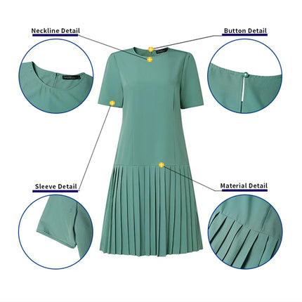 ZANZEA Women 2026 Summer Dress Elegant Pleated Dresses Stylish Office Work Midi Sundress Short Sleeve Knee Length Robe Vestidos