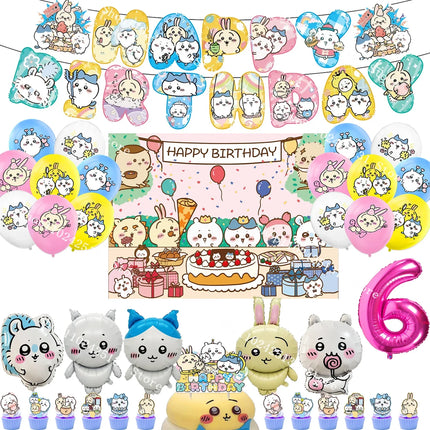 Chiikawa kawaii Happy Birthday Party Decorations Cute plate Banner Cake Topper Flag Balloons Disposable tableware Decorations