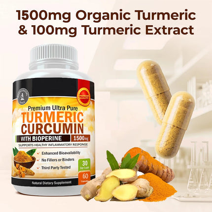 Turmeric Curcumin with Bioperine 1500mg - High Absorption Ultra Potent Turmeric Supplement Tumeric Capsules for Joint Support