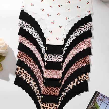 10pcs Women Seamless Wavy Edge Breathable Comfortable Soft Fabric Sexy Triangle Panties