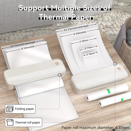 Peripage P40  Portable Thermal Printer Wireless Mobile Photo Printer Support 2''/3''/4''/216mm/210mm & Paper Width Inkless