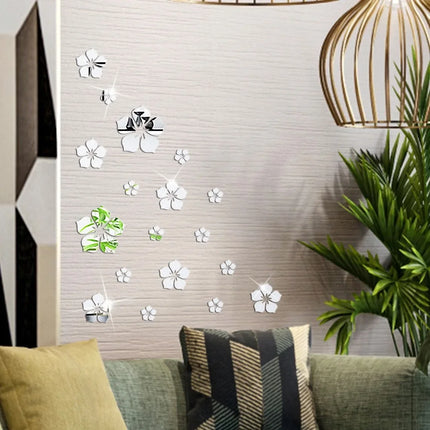 18Pcs 3D Flower Mirror Wall Stickers Acrylic TV Background Art Mural Bedroom Decor Self-adhesive Decorative Mirrors Home Decor