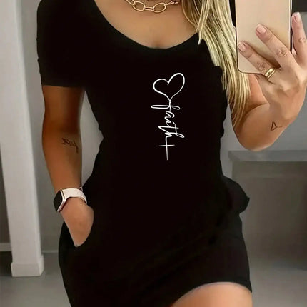 2026 New Women's Sexy Heart-Shaped Round Neck Short-Sleeved Dress and Skirt, Suitable for Summer Wear