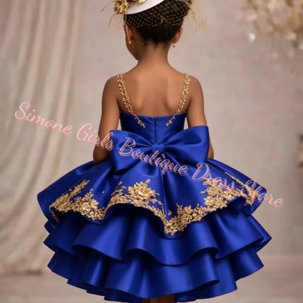Customized Applique Flower Girl Dress For Wedding Satin Puffy Ruffles Baby Kids Birthday Party First Communion Ball Gown