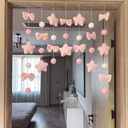 Bow Heart Shaped Curtain Partition Romantic Pink Tassel Door Curtain Living Room Divider String Partition Window Valance Decor
