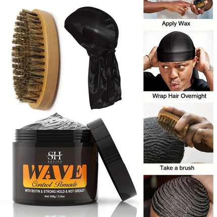 360 Deep Waves Control Pomade 100g Male Wavy Hair Gel Styling Clay Deep Waves Cream With Brush Silky Cap Wave Control Pomade