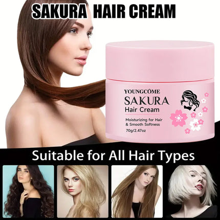 SAKURA Hair Cream with Keratin & Argan Oil - Intensive Repair for Dry/Damaged Hair, Frizz Control, 72H Moisturizing & UV Protect
