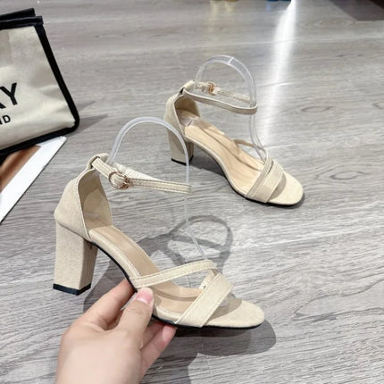 One-line Buckle High-heeled Sandals Summer Casual Versatile Comfortable Women's Shoes New Fashion Square-heeled Women Sandals