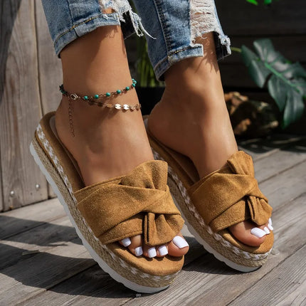 2026 Fashion Bow Decor Thick Soled Casual Women's Slippers Summer New Solid Comfort Casual Elegant Women Shoes Claquette Femme