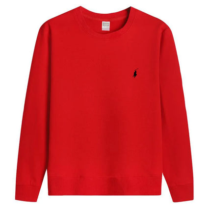 RL embroidered sportswear cotton men's spring and autumn thin style long sleeved men's round neck pullover top men's clothing