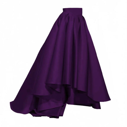 Women's High Low Elegant Prom Party Skirt A-Line Pleated Front Short Back Long Satin Skirt With Pockets For Evening Gown