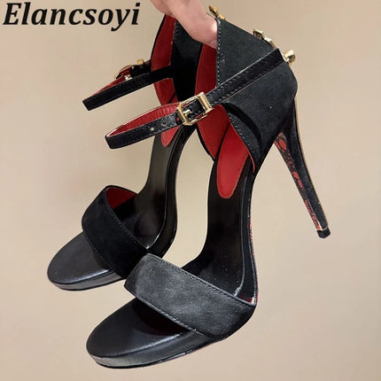 2025 Super High Heels Leather Sandals Women Open Toe High Heel Party Shoes Summer Ankle Strap Women's Gladiator Sandalias Mujer