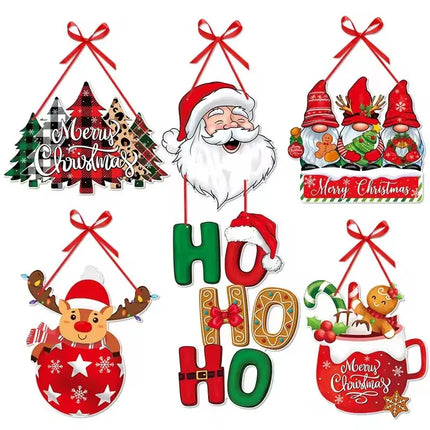 Merry Christmas Door Hanger, Santa Claus Snowman Xmas Tree Hanging Ornament, New Year Party Pendants for Home Christmas Decor