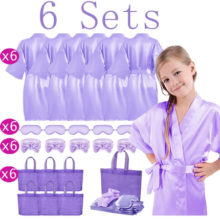 6/10/12Sets Spa Party Robes for Girls Kimono Girls Robe Gowns Kids Birthday Party Supplies Favors Sleepover Slumber Pajamas Part