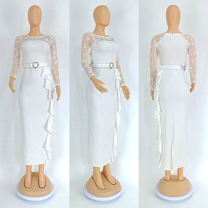 Cross-Border African Women's plus Size Heavy Embellished Party Long Dress Commute Casual Style High Waist Long Sleeve Dress