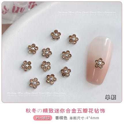 10PCS 3mm 4mm Mini 3D Nail Art Rhinestone Pearls Five-petaled Flowers Accessories For Manicure Decor Nails Decoration Supplies