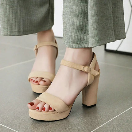 Plus Size 32-43 Ladies Sandals Suede Platform High Heels Summer Chunky Women Shoes Sexy Pumps 10cm Thick Heels Sandals