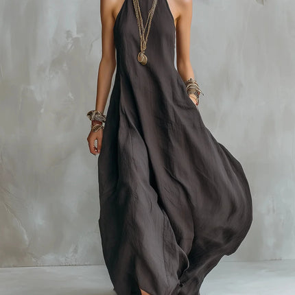 Women Halter Sleeveless Loose‑Fit Flowing Long Maxi Dress Bohemian Outdoor Holiday Party Clothing