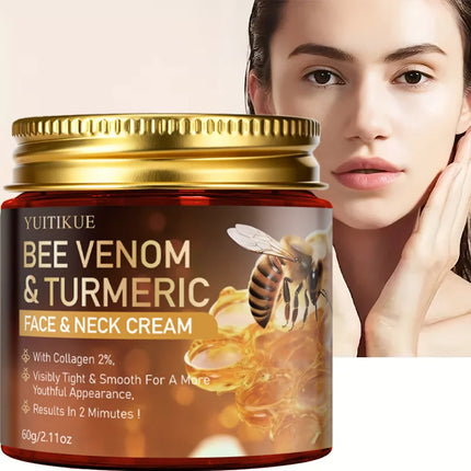 YUITIKUE Bee Venom & Turmeric Face Neck Cream 60g with Collagen 2% for Tight, Smooth & Youthful Skin