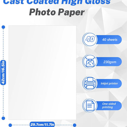 A3 Photo Paper, Waterproof Glossy for Photo Paper，Waterproof Embossed Card Paper Inkjet Photo Paper
