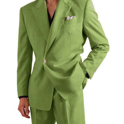 Men's Linen Set 2 Piece Peak Lapel 1 Button Slim Fit Blazer Straight Trousers Lightweight Breathable Summer Casual Wedding Party