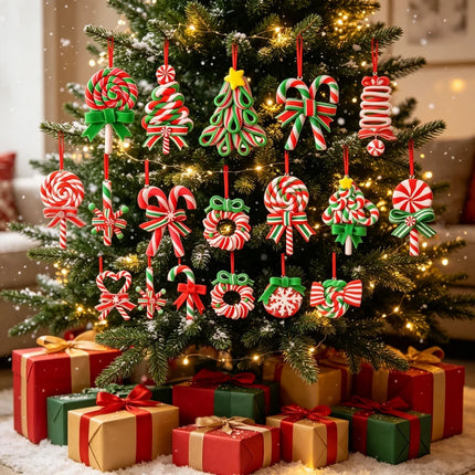 16/32Pcs Christmas Candy Cane Wooden Ornaments, Lollipop Xmas Tree Hanging Pendants for Christmas Party Home Holiday Decor Gift