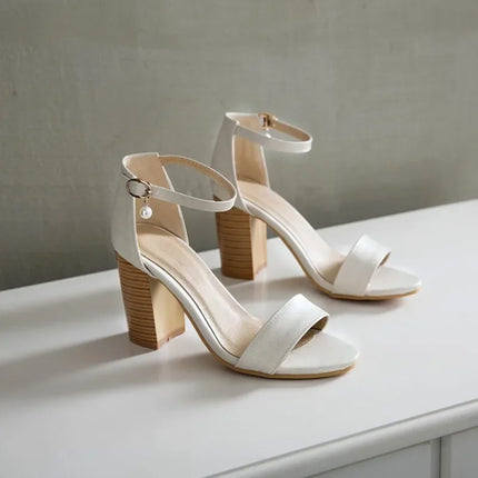 Biggest Size 49 50 Women Sandals Good Quality PU Leather High Wooden Heels Hand Made Summer Shoes Woman Sandalias Mujer Beige 33