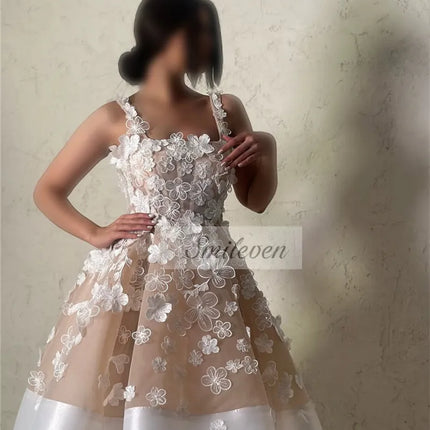 Smileven 3D Lace Flowers Wedding Dresses Champlgne Spaghetti Strao Bride Dresses Kenn Length Vestido de novia 2026 Customized