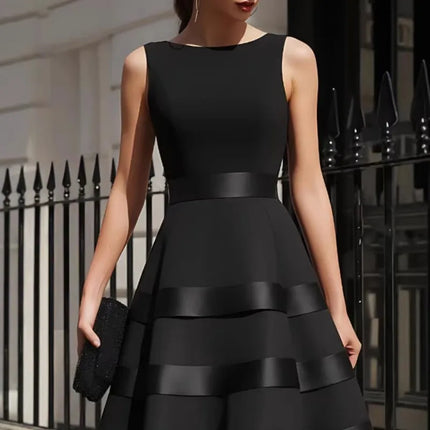 New Fashion Black Party Dress Spring Summer Women's Sleeveless O-neck Patch Designs Elegant Prom Maxi Dresses For Women Vestidos