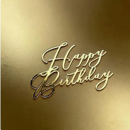 New Side Happy Birthday Cake Toppers Decoration Gold Acrylic Kids Birthday Party Cake Topper for Baby Shower Gift Baking Supplie