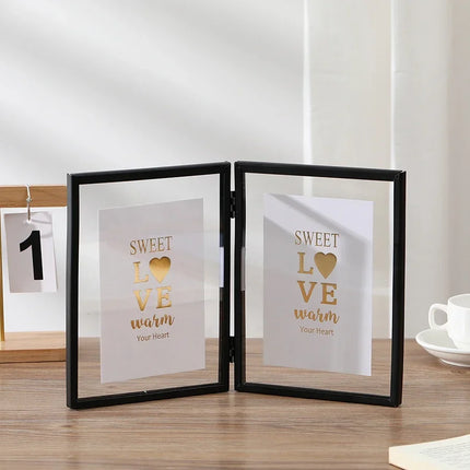 1 Foldable metal duplex photo frame gold black acrylic transparent photo frame room photo decoration frame, home decoration