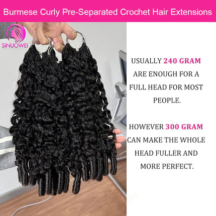 100% Human Hair Feather Crochet 12A Burmese Curly Natural Black Pre-Separated Feather Crochet Invisible Crochet Hair Extensions
