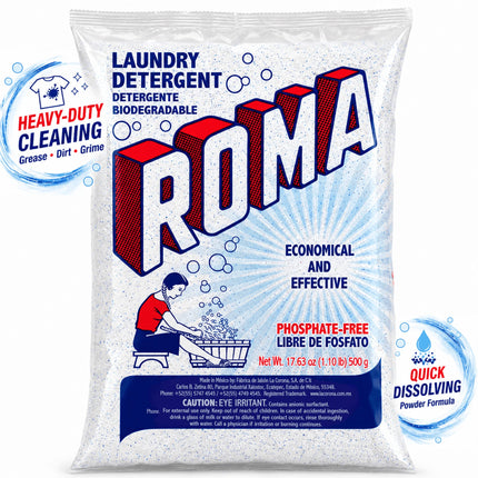 Heavy Duty Fast Dissolving Laundry Detergent Powder Biodegradable Phosphate Free with Anionic Surfactant Cleanser for All Ages 17.63 oz