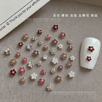 10PCS 3mm 4mm Mini 3D Nail Art Rhinestone Pearls Five-petaled Flowers Accessories For Manicure Decor Nails Decoration Supplies